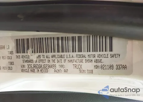 2018 Ram 1500 Tradesman 4X2 8' Box z USA, uszkodzony, nr VIN 3C6JR6DG0JG234499